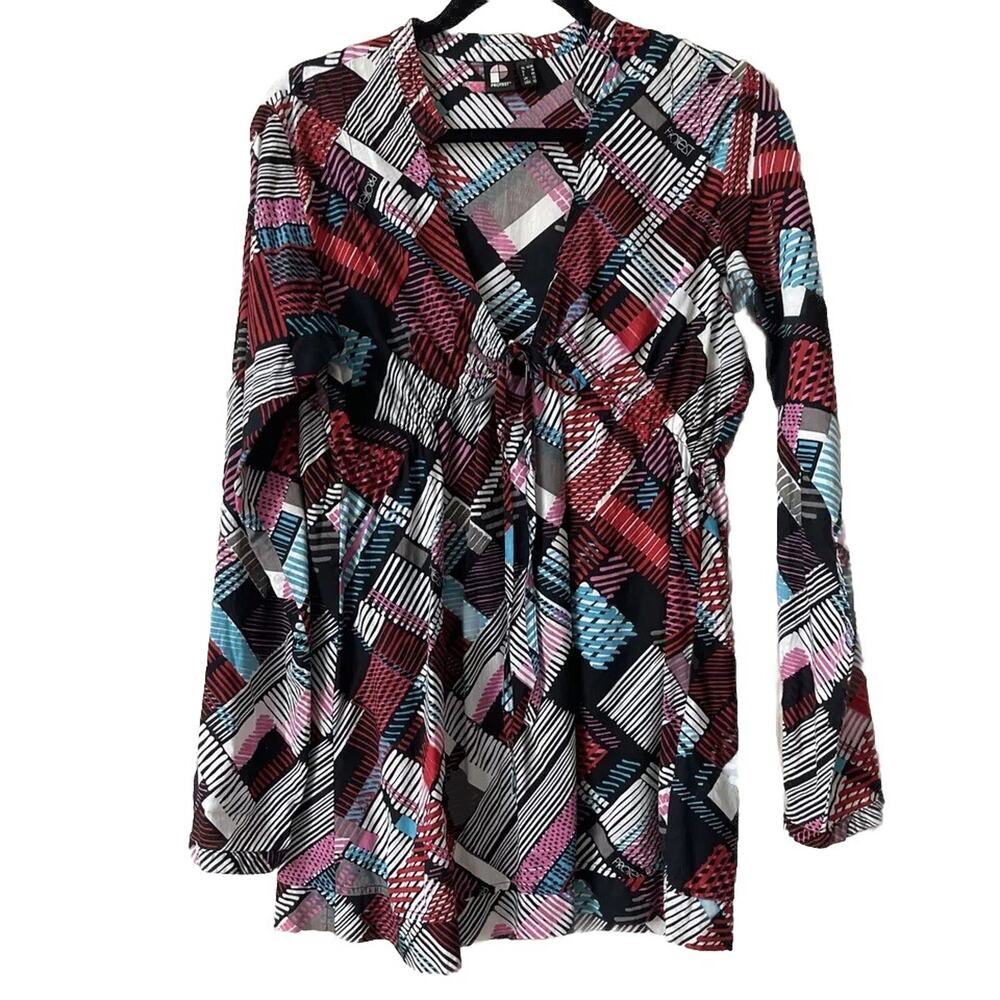Protest Netherlands Brand Geometric Patchwork Tunic Blouse Sz 10 Eclectic artsy